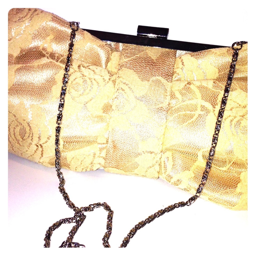 Gold‎ Lace Clutch with silver chain